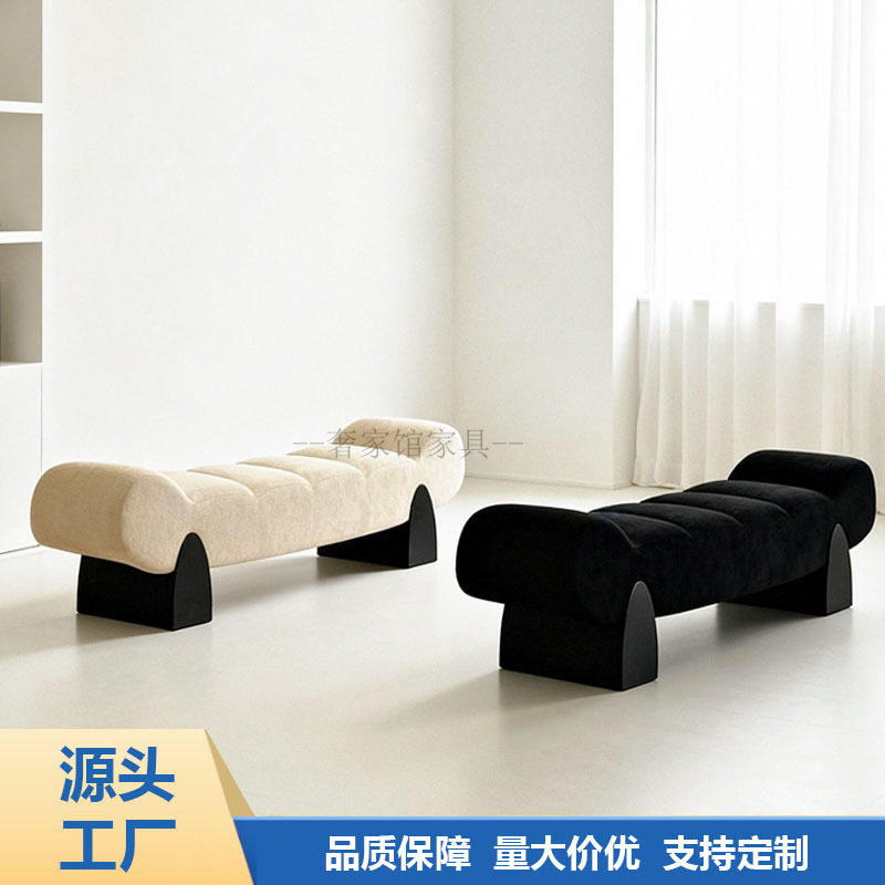 中古风简约实木创意布艺沙发凳换鞋凳卧室床尾凳家用衣帽间长凳图片