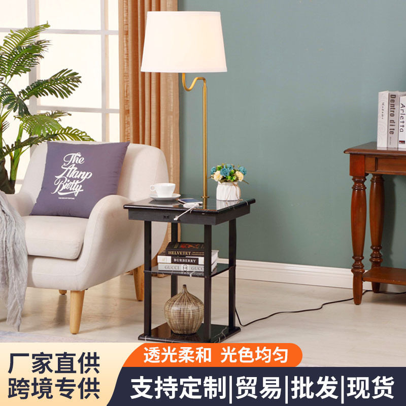 带USB置物架落地灯美式简约客厅玄关可充电led台灯书房卧室床头灯图片