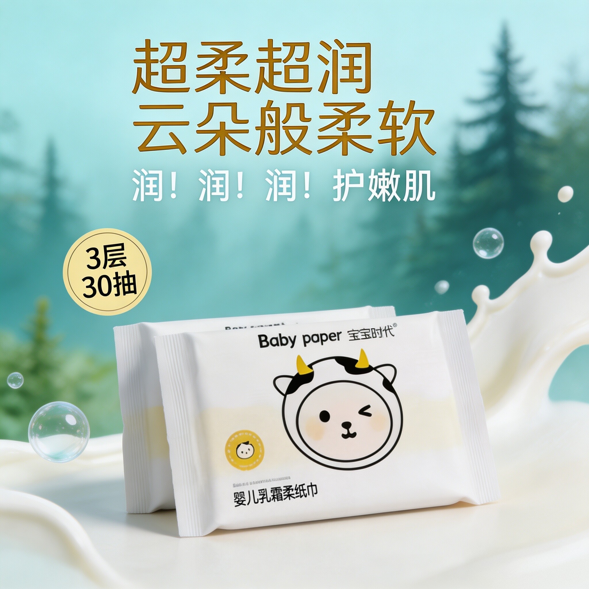 宝宝时代Babypaper母婴适用云柔巾保湿型乳霜纸温和不伤肤擦手纸