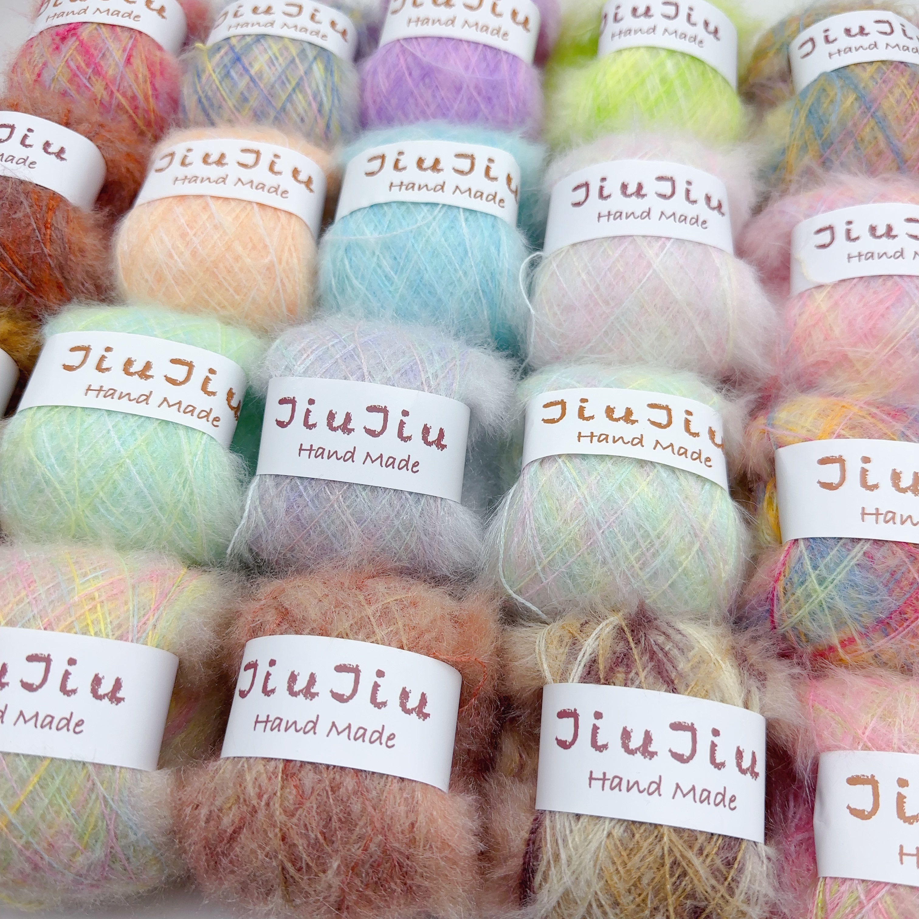 JiuJiu 猫毛段染长毛手工编织毛线糖果闪线混线配线细毛彩虹毛线