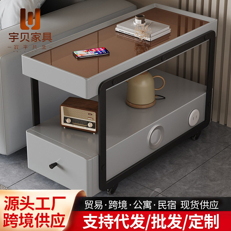 智能带抽屉带滚轮可移动极简高级沙发边柜客厅沙发边几角几侧边柜图片