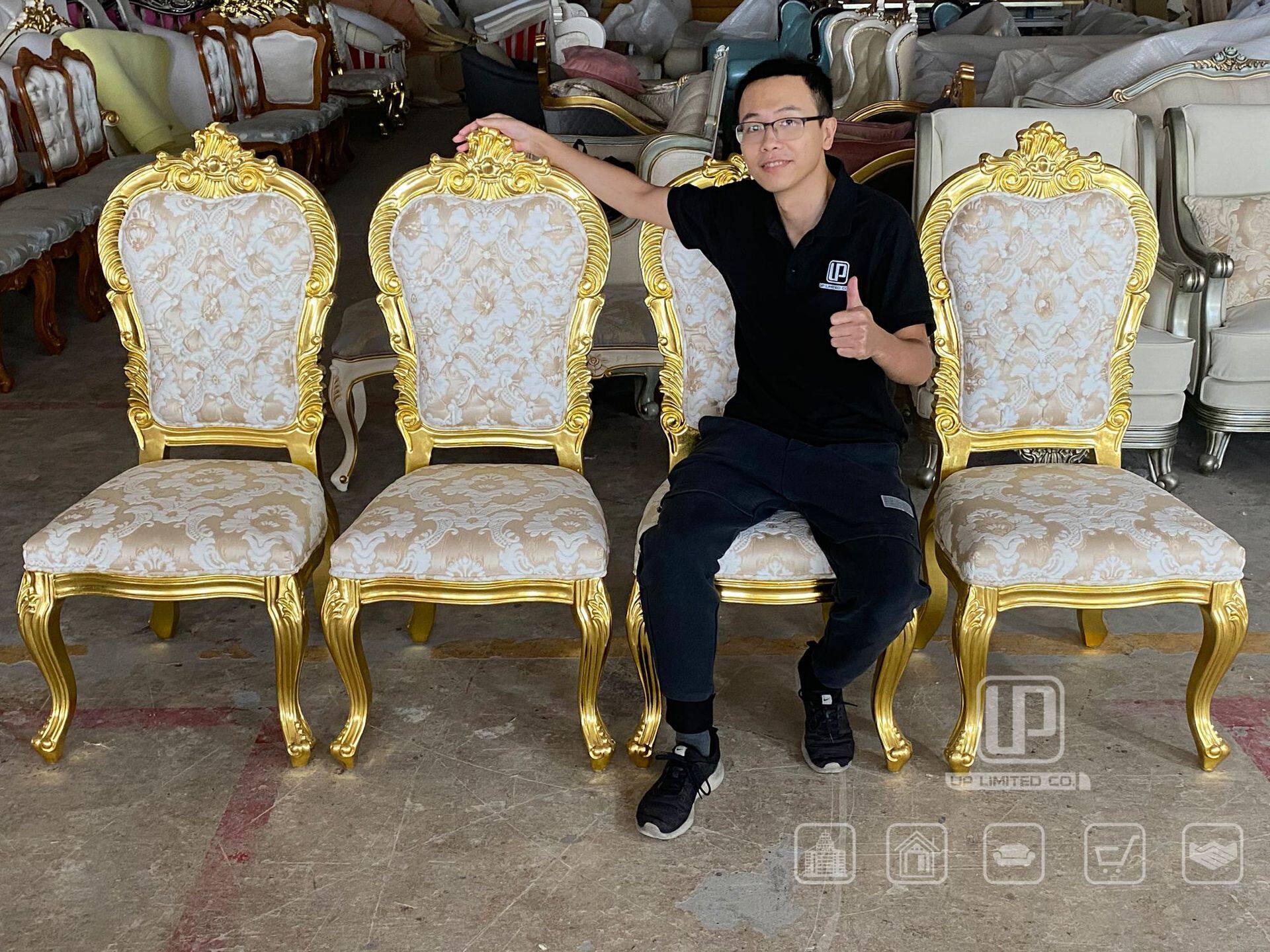欧式实木雕刻百搭花布布艺餐椅别墅餐厅家具欧式客厅无扶手大餐椅图片