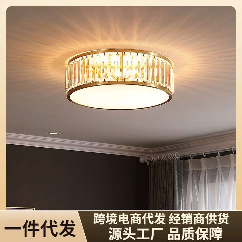 全铜水晶吸顶灯简约家用主卧室灯客厅餐厅灯具个性北欧超亮极简图片