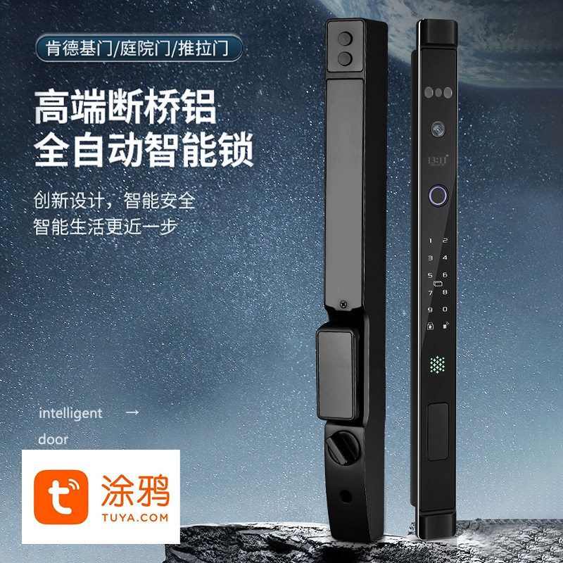 户外庭院门全自动断桥铝智能锁防水防冻人脸识指纹密码锁图片