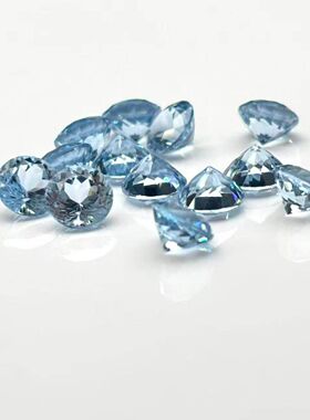圆形5mm浅海蓝色培育蓝宝镶嵌配石 耐高温首饰耳钉戒指蜡镶diy