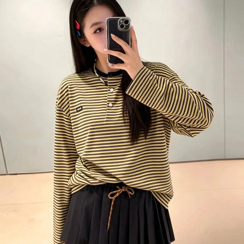 男女同款条纹显瘦长袖T恤衫纯棉