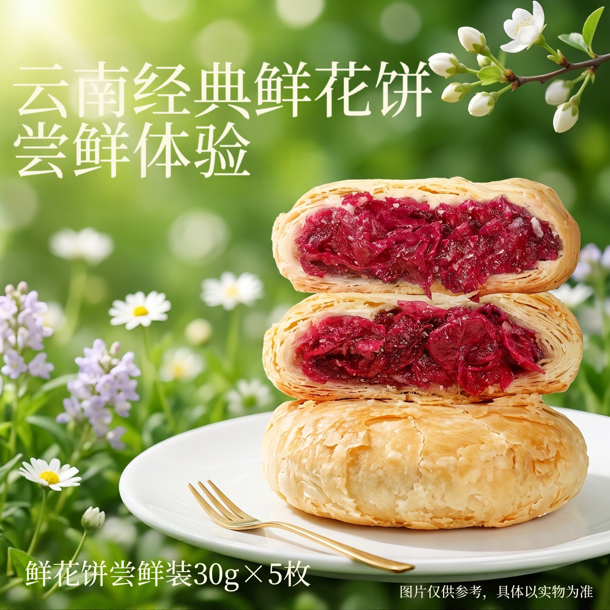 云酥妃鲜花饼云南特产玫瑰花饼经典原味糕点小吃零食旗舰店尝鲜装