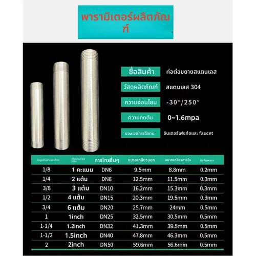 304不锈钢外丝延长管双头丝1分2分3分双头外丝管长丝水管接头4分