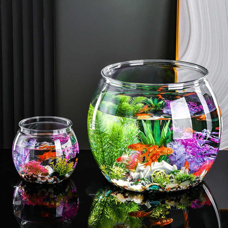 透明鱼缸塑料加厚客厅鱼缸小型桌面鱼缸家用水培植物球形金鱼缸