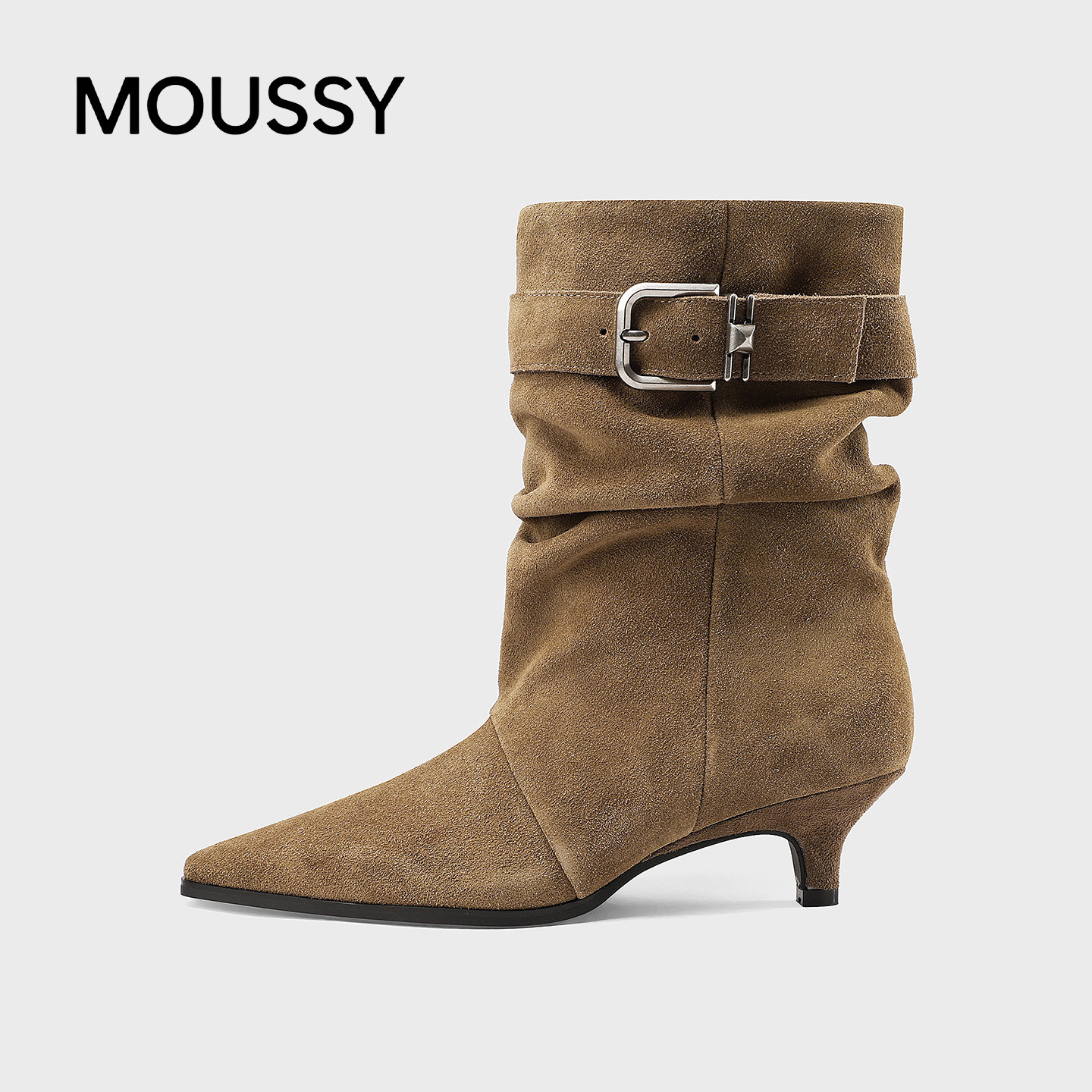 MOUSSY复古尖头显瘦堆堆女靴