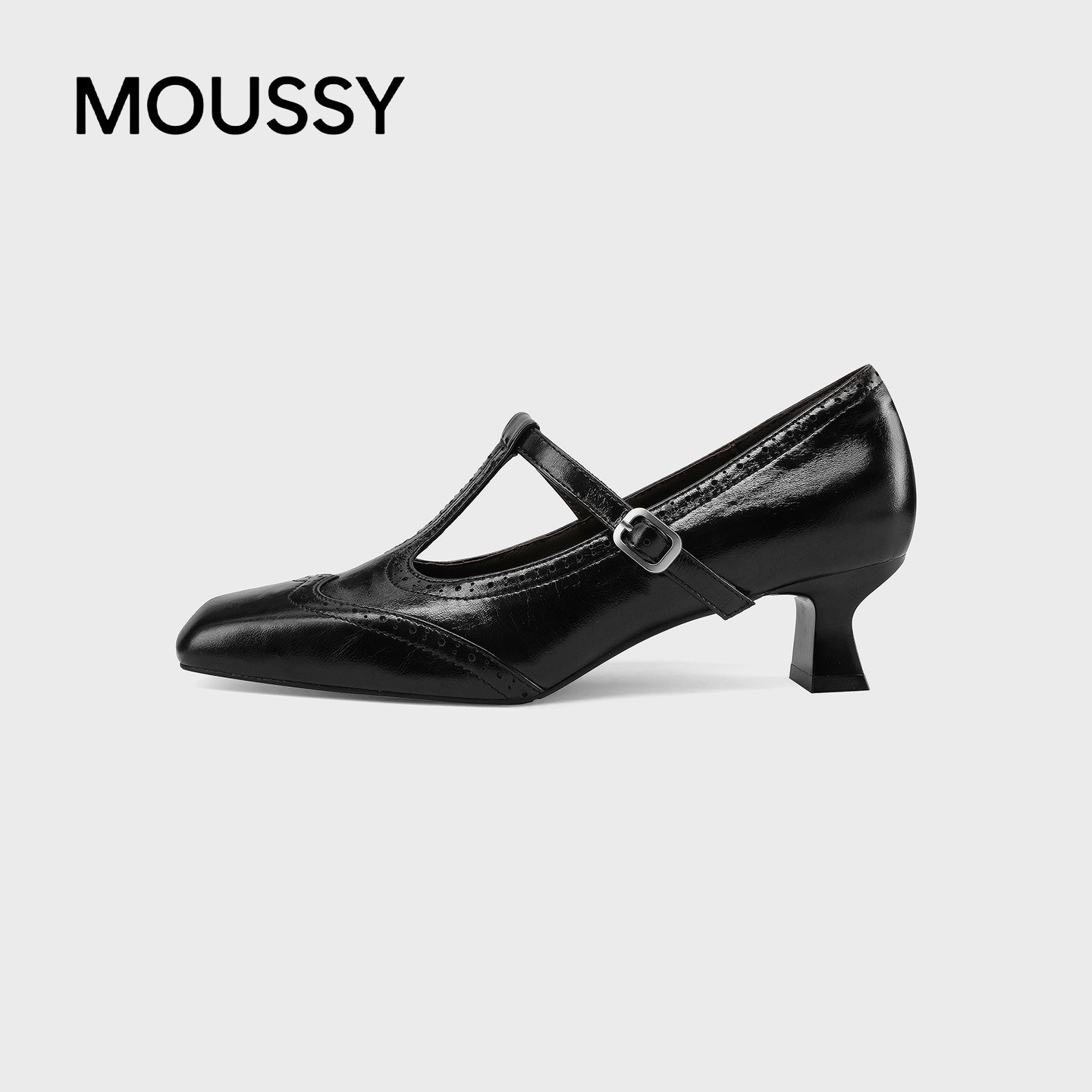 MOUSSY复古方头T字带玛丽珍鞋