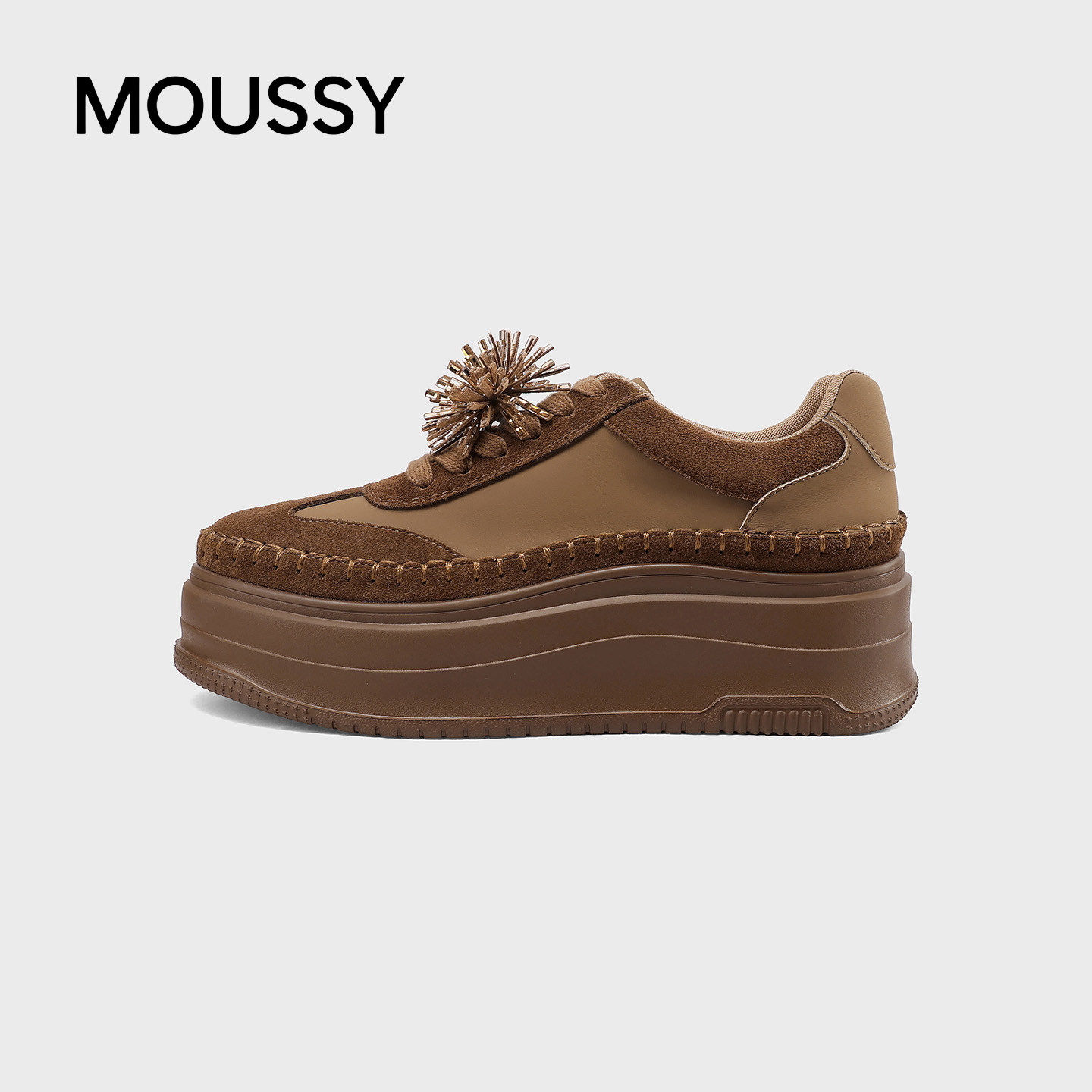 MOUSSY复古厚底花朵女休闲板鞋
