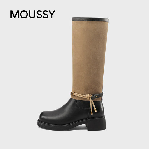 MOUSSY复古粗跟高筒女靴秋冬