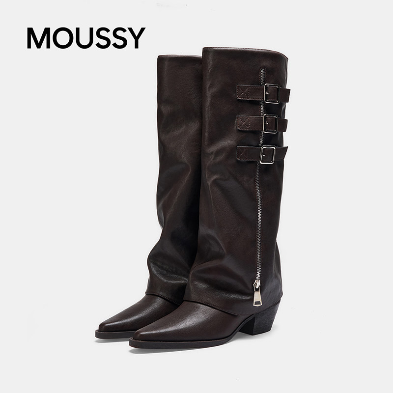MOUSSY直筒显瘦骑士靴女