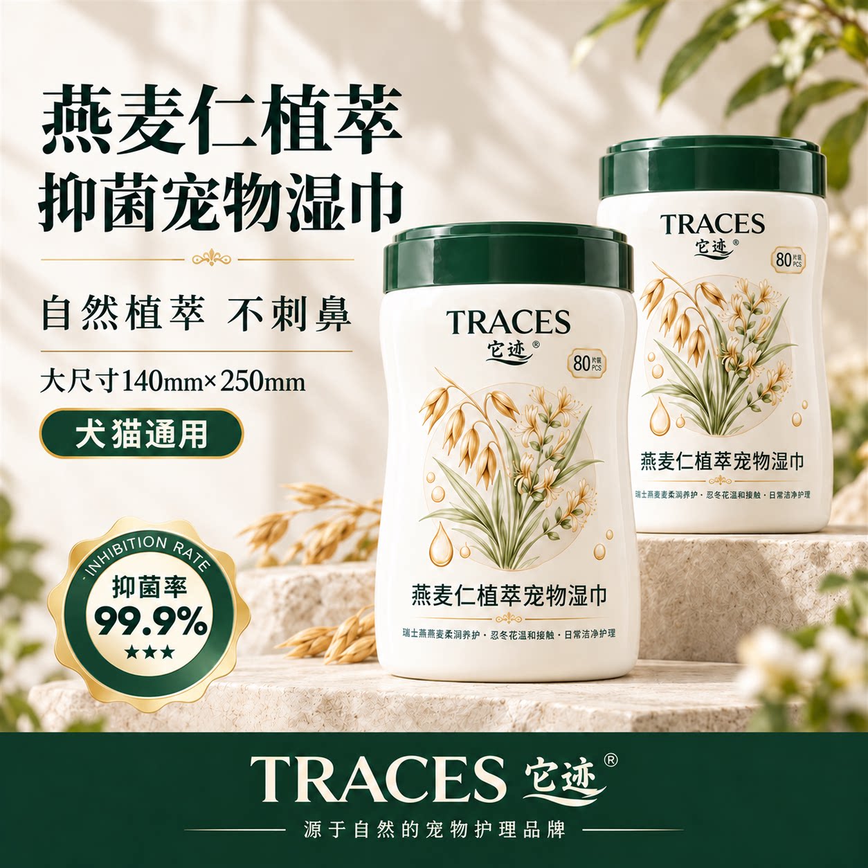 它迹宠物桶装湿巾猫咪除臭狗狗专用免洗纸巾抑菌擦脚眼部屁股清洁