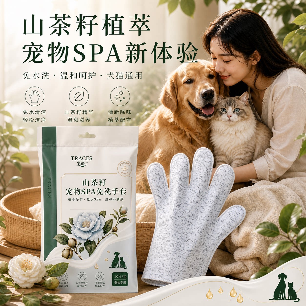 它迹宠物免洗手套猫咪湿巾洗澡神器狗狗专用清洁用品除臭抑菌纸巾
