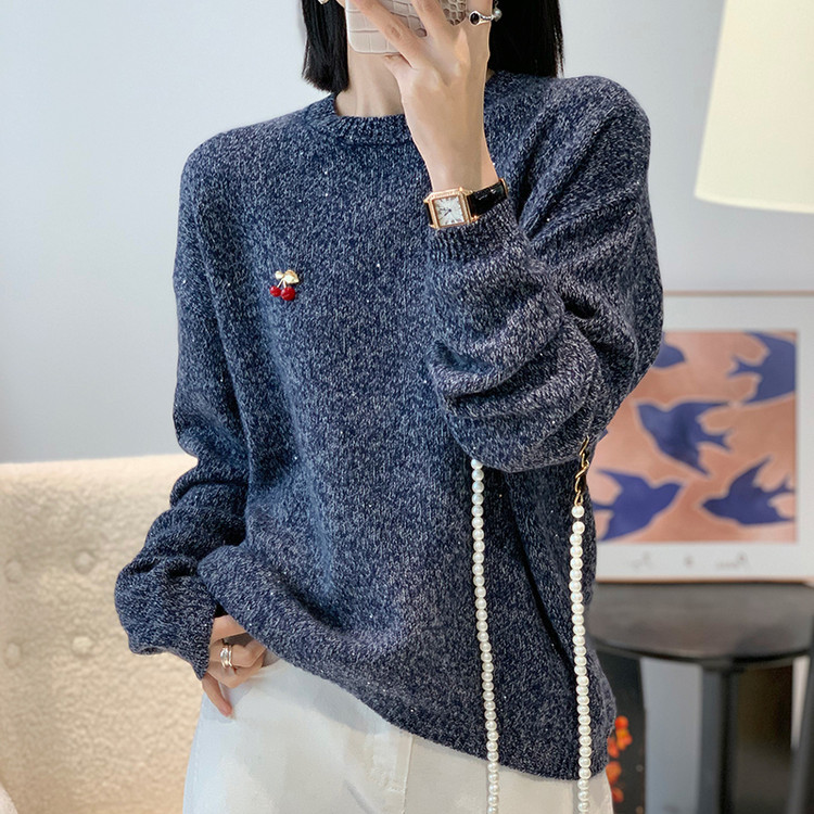 慵懒风圆领宽松打底针织衫女