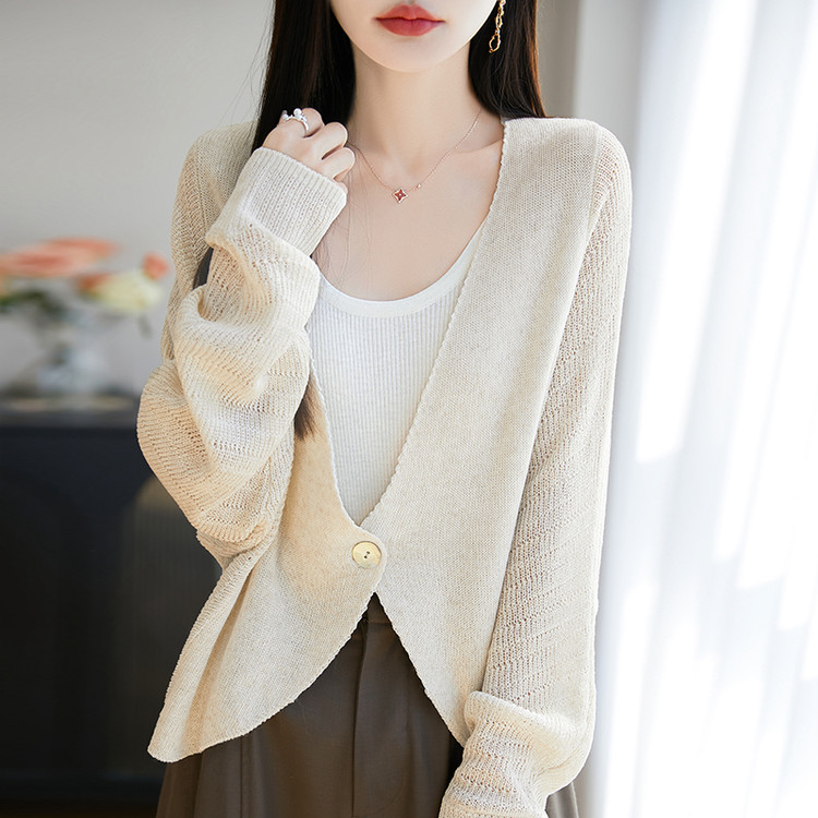轻熟风V领镂空针织开衫女薄款