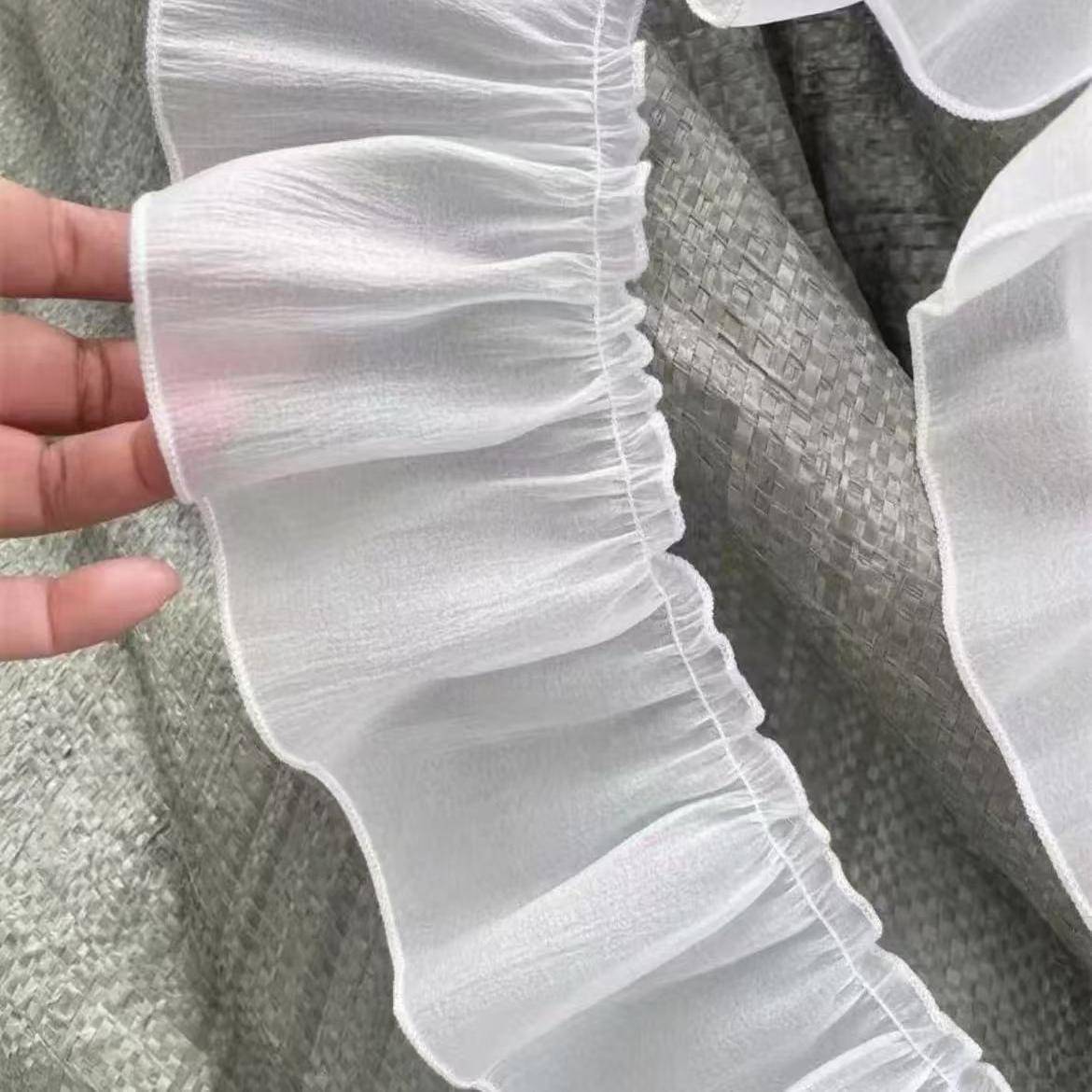 纯色哑光素色木耳边带锁边素锦锻褶皱窗帘纱帘花边米色白色黑色