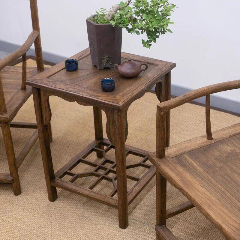新中式茶台茶几实木老榆木边几角几客厅小茶台设计师原木茶台组合