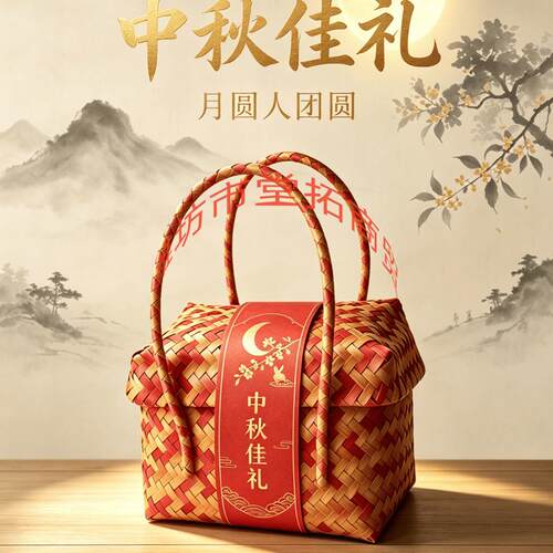 新中式手工编织中秋月饼礼篮