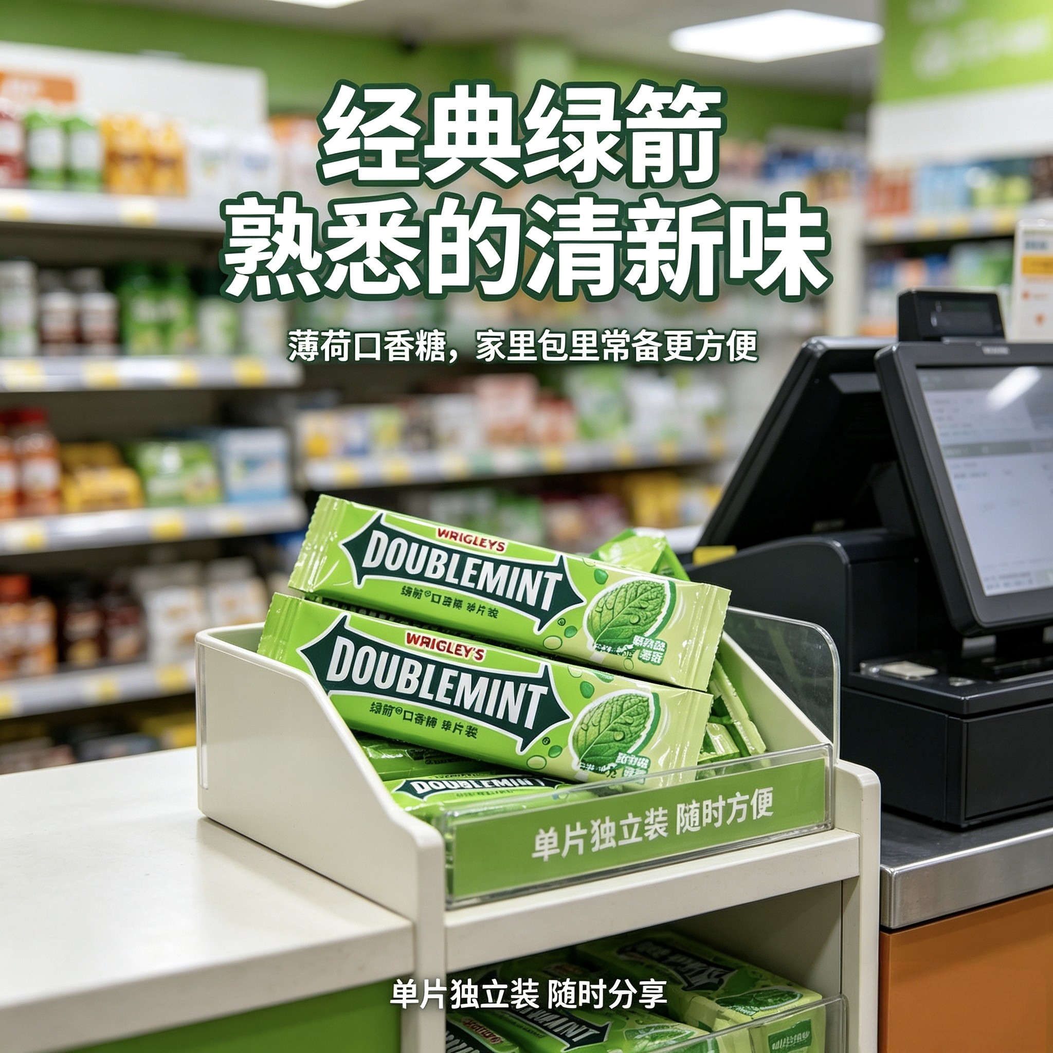 绿箭口香糖独立单片薄荷零食清新爽口便携装家庭囤货休闲小吃
