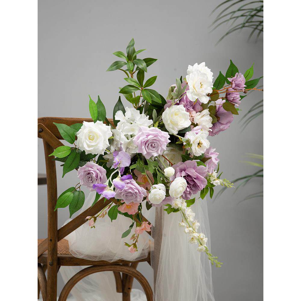 婚庆椅背花彷真假花装饰壁挂花艺婚礼椅子紫色挂花门背面墙面插花