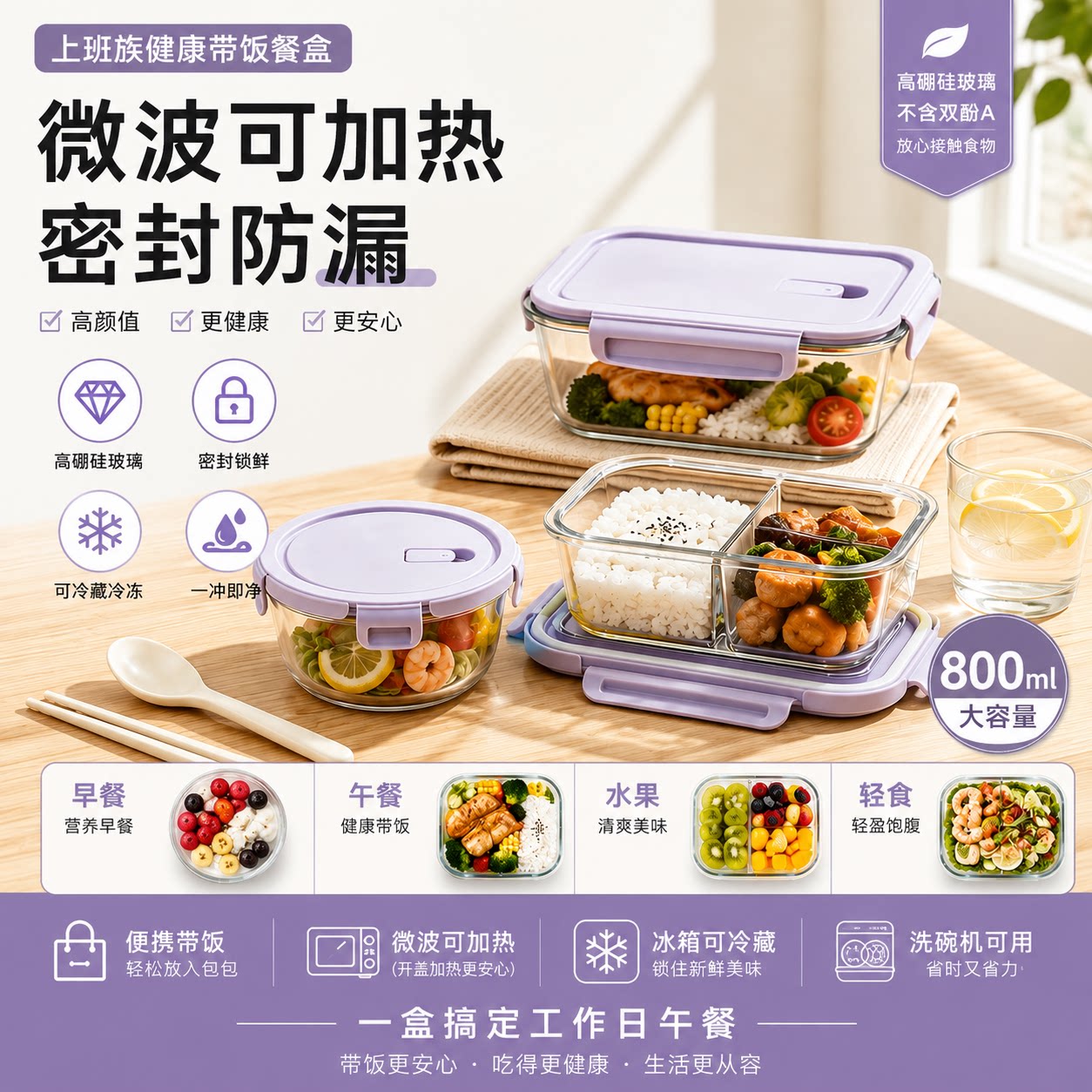 高硼硅玻璃分装便当饭盒图片