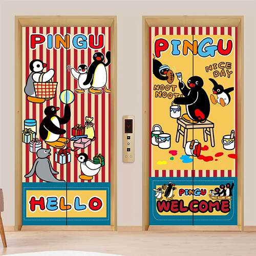 pingu电梯门贴纸高级装饰自粘防水入户电梯贴膜一梯一户贴画