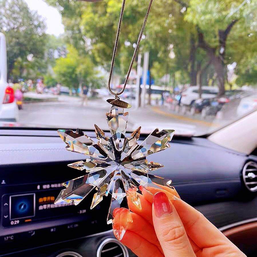 汽车挂件高档水晶汽车挂件摆件冰雪耶诞雪花女士后照镜创意汽车挂