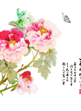 新中式纯手绘花鸟装饰画水移画客厅玄F关柜子门上贴纸卧室家俱贴