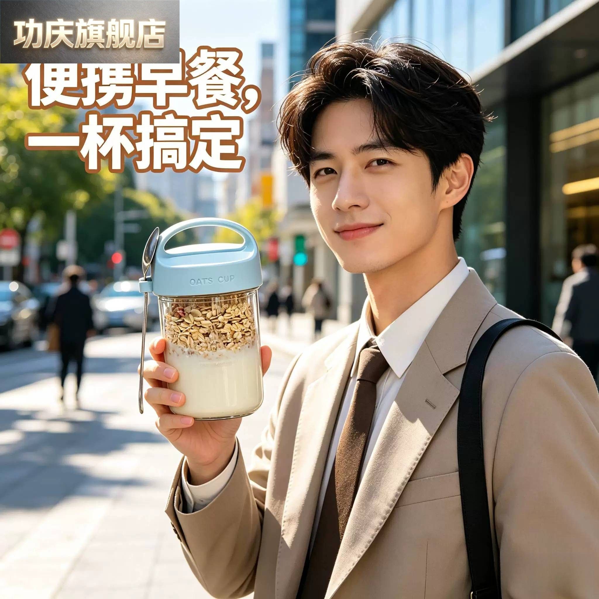 酸奶早餐杯隔夜燕麦杯早餐碗可携式隔夜水果牛奶豆浆杯奶昔杯外带图片