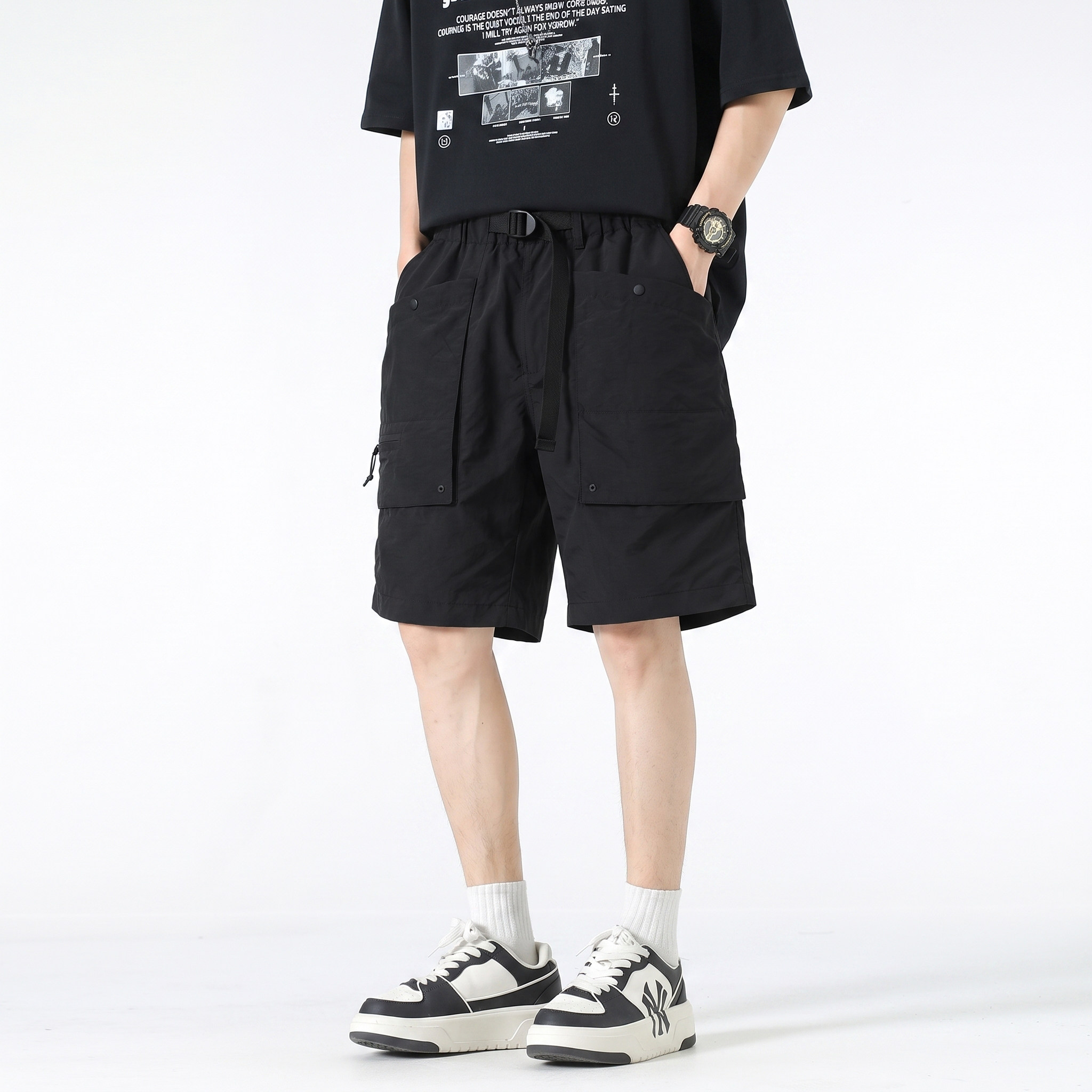 工装多袋宽松五分短裤男