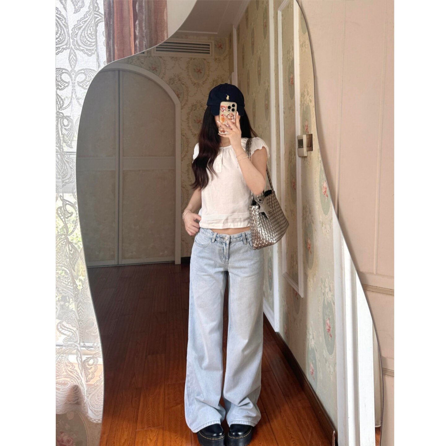 浅浅泛白牛水洗牛仔裤夏季新款美式潮流辣妹低腰修身显瘦直筒裤女