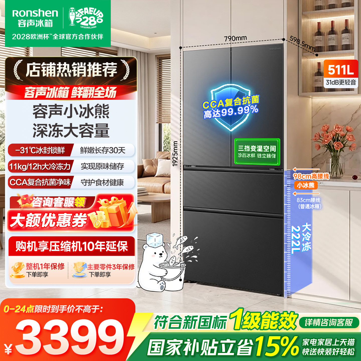 【小冰熊系列】511L法式四开门图片