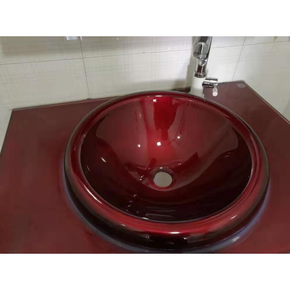 台上盆半嵌入式洗手盆圆形单水槽台中盆化妆室洗脸盆钢化玻璃洗手