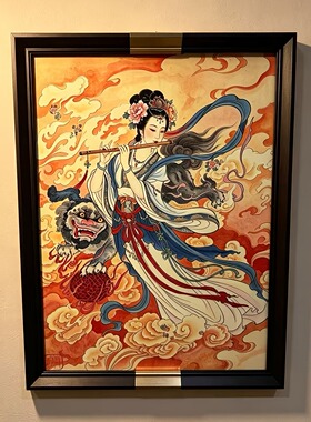 S2333新中式餐厅客厅玄关书房会客室瓷板挂画九天玄女4565