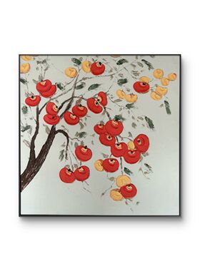 S6029新中式餐厅背景墙装饰画高档手绘立体油画事事如意肌理感方