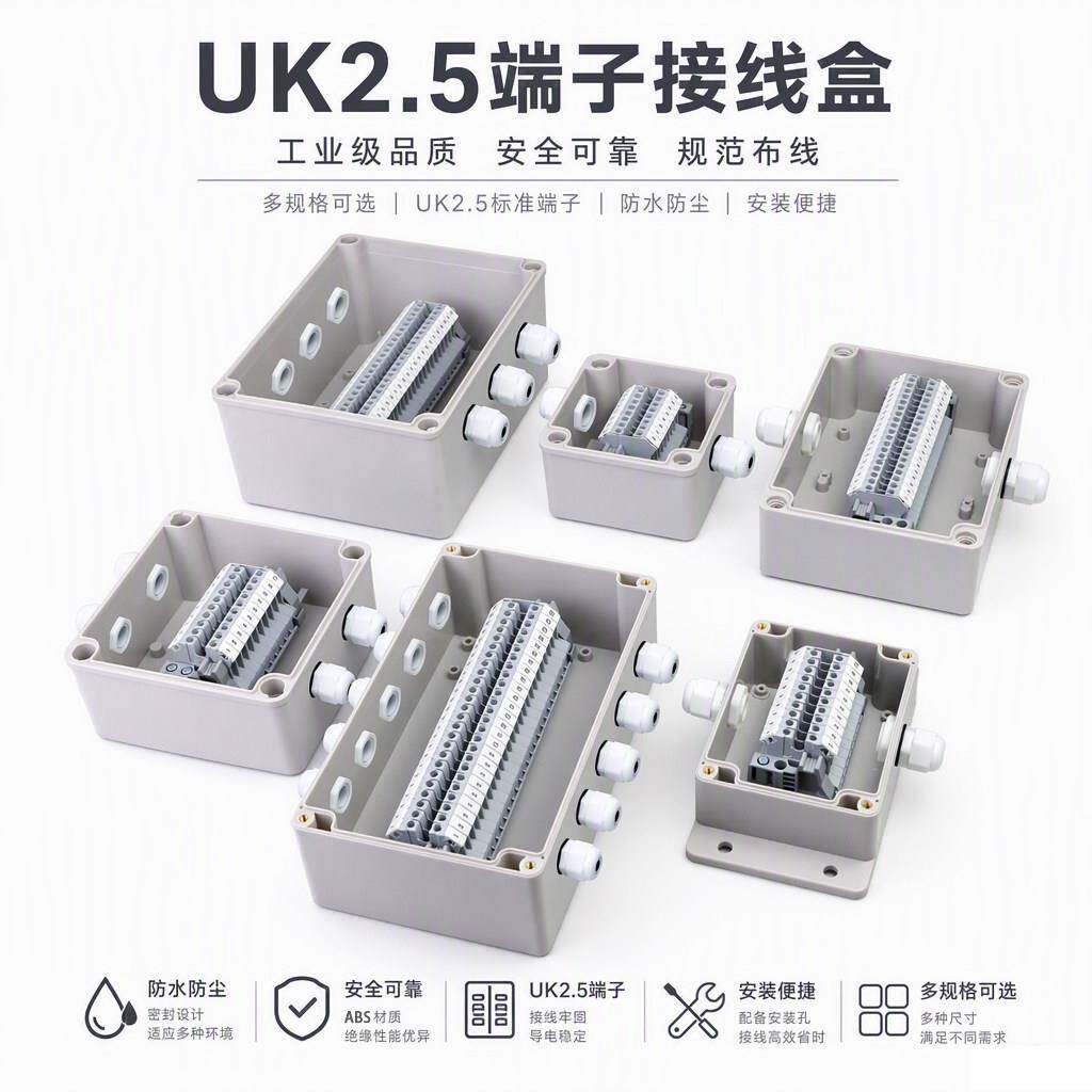迎欣户外防水接线盒带UK2.5接线端子箱监控信号线电源塑料分线盒