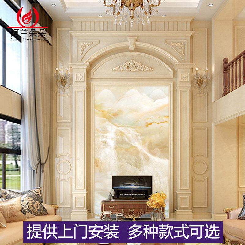 覆式楼别墅客厅电视背景墙瓷砖微晶石挑空岩板大理石影视墙装饰