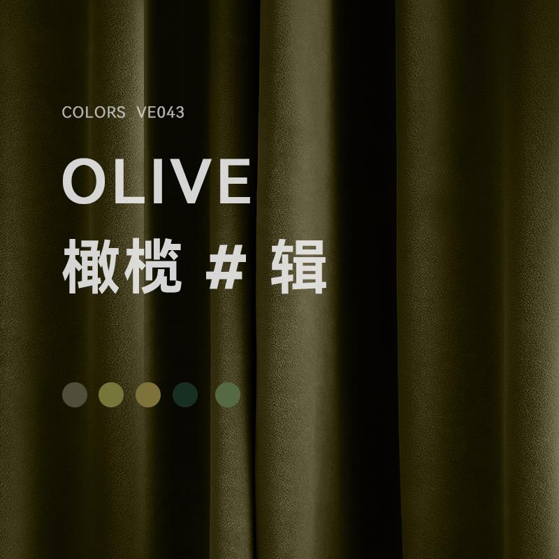 INS橄榄绿墨绿色丝绒窗帘法式轻奢复古加厚客厅卧室遮光绒布窗帘