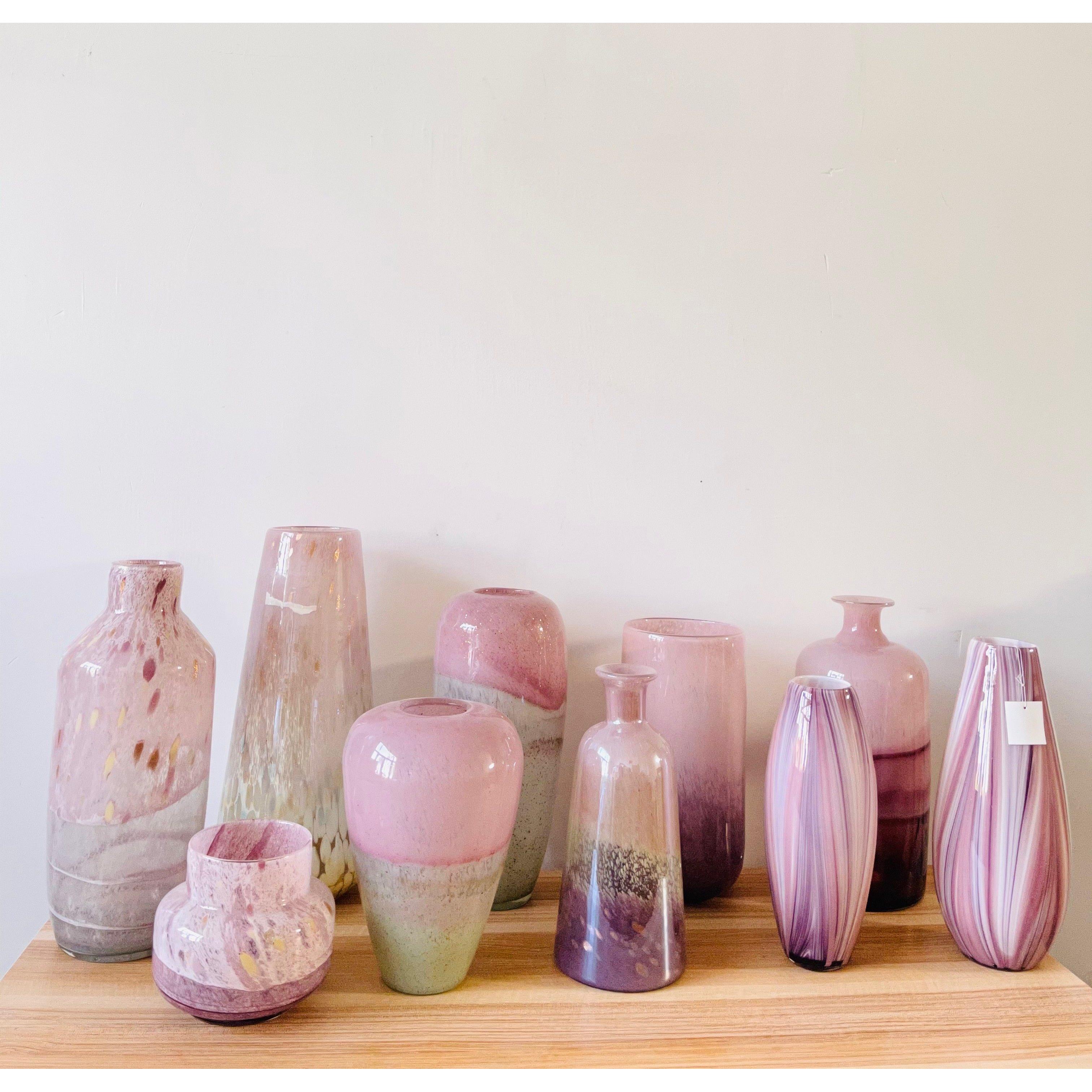 外贸出口手工玻璃花瓶样品孤品粉紫色系温柔瓶