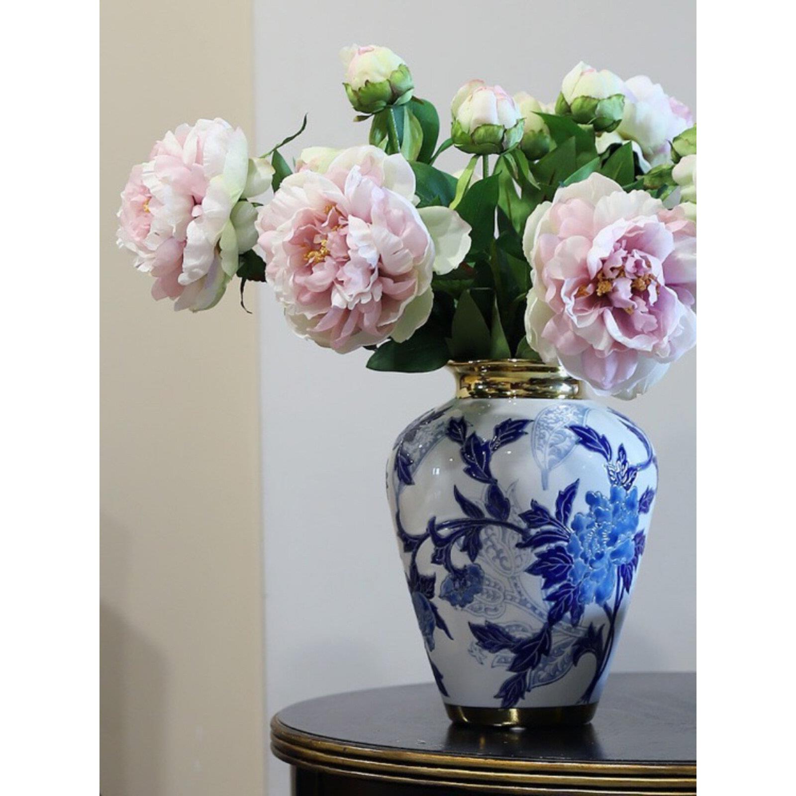 新中国风中国风压花青花瓷入口电视柜陶瓷花瓶饰品可达豪华牡丹