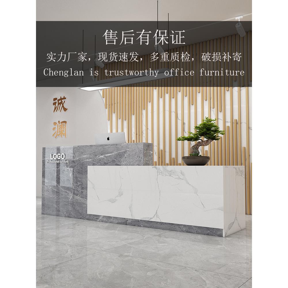 简约收银台定制转角柜台彷大理石吧台公司前台桌理发店小型接待台