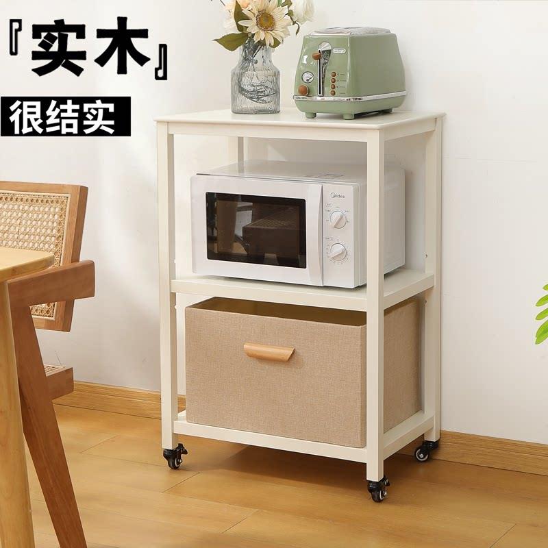 实木置物架白色微波炉靠墙落地印表机架子电饭锅收纳柜烤箱小桌子