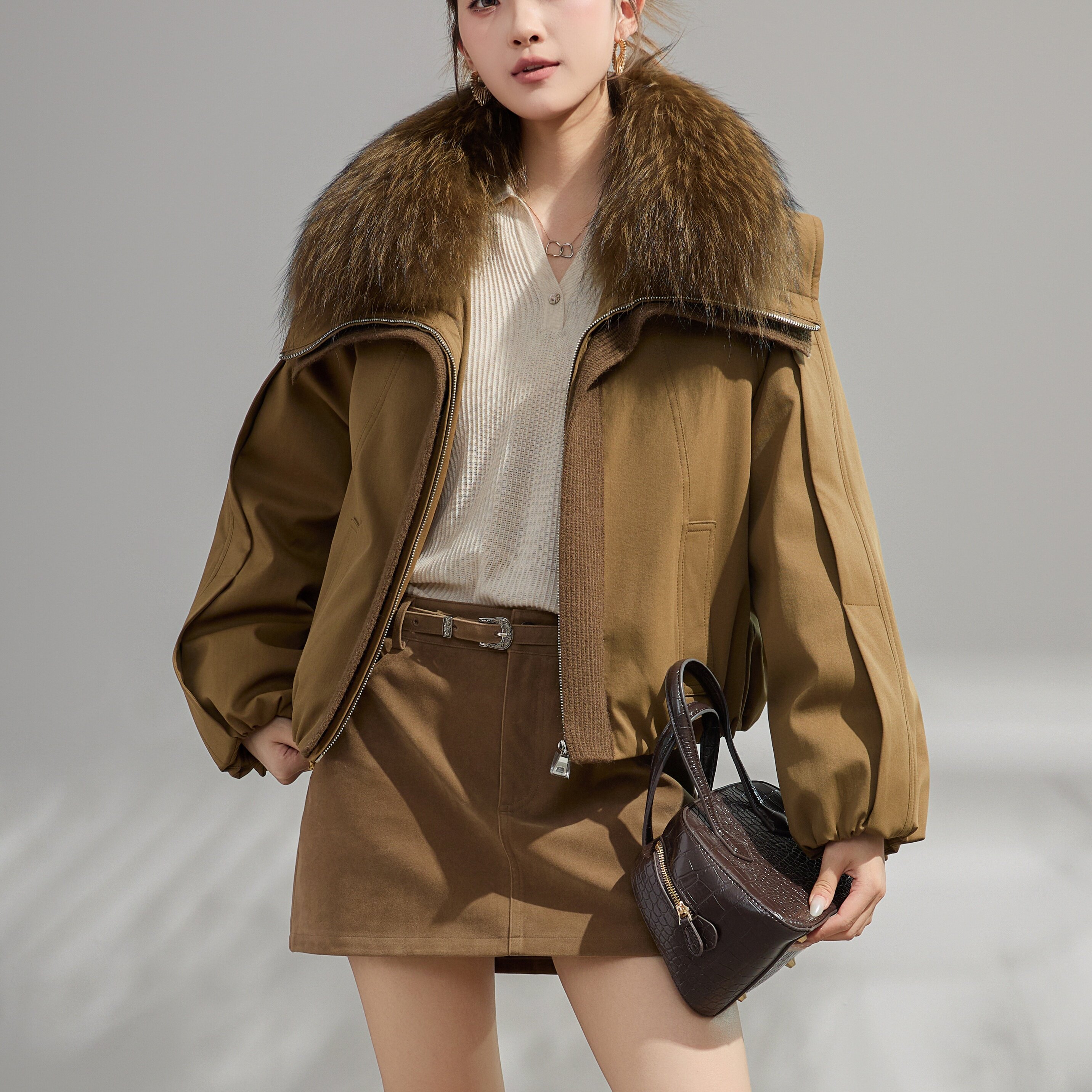 貉子毛领90白鸭绒显瘦女羽绒服