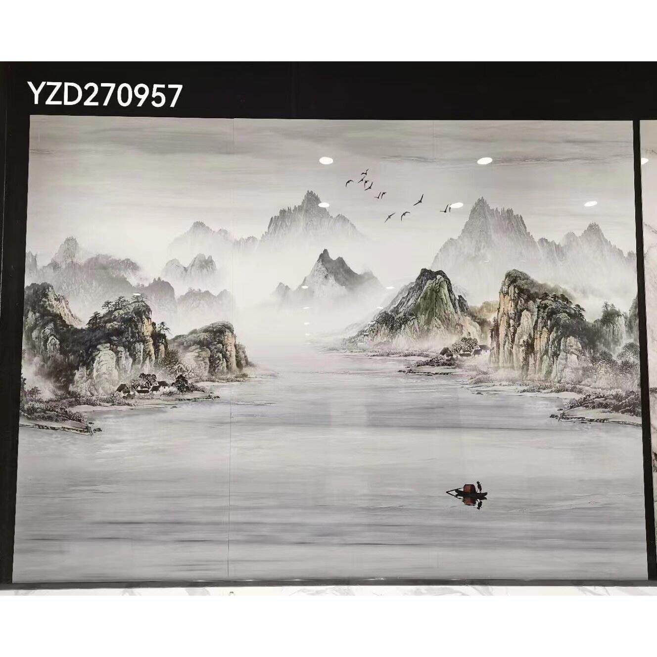 新款山水岩板沙发客厅背景墙大板装饰画新中式轻奢复古