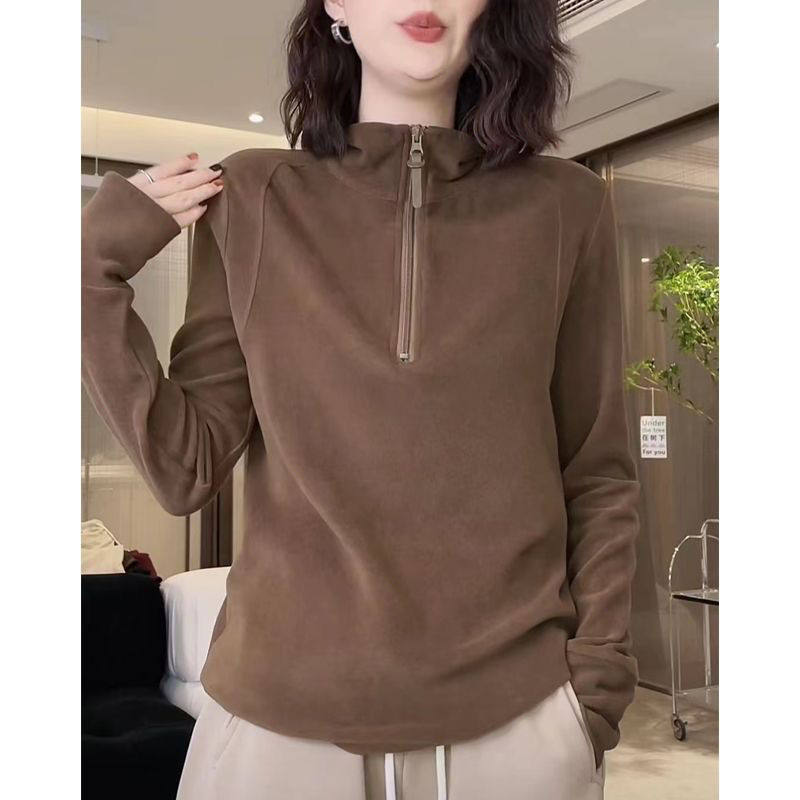 秋冬新款德绒立领卫衣女