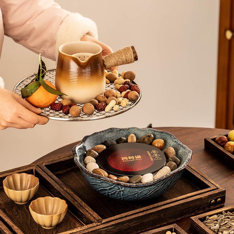 新款围炉煮茶器具全套家用室内黑晶炉烤火炉套装罐罐茶壶烤奶茶罐