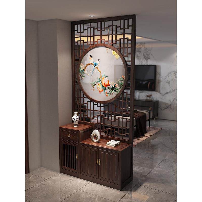 新中式双面绣苏绣实木雕花屏风隔断鞋柜入口门入口厅客厅装饰